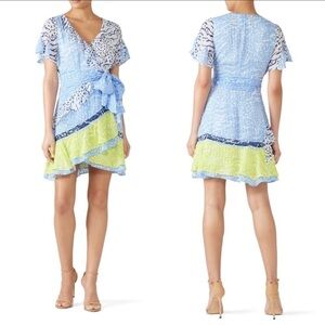 Tanya Taylor Bianka Silk Blend Wrap Dress Mini Size 0 Short Sleeve Casual Party